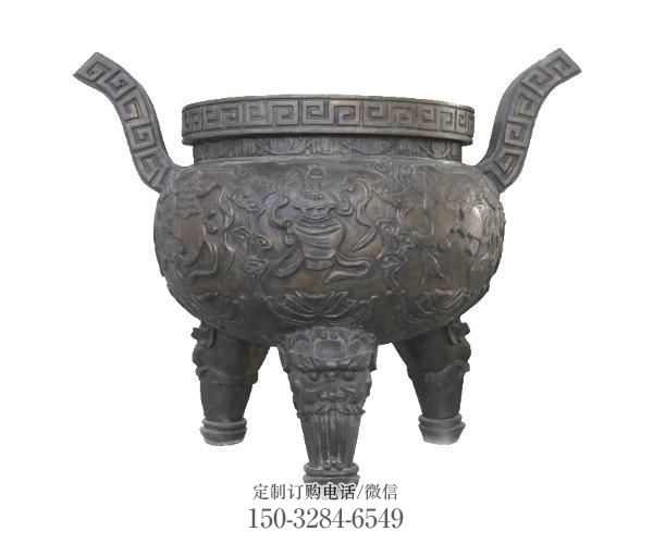 仿古色三足爐銅雕塑