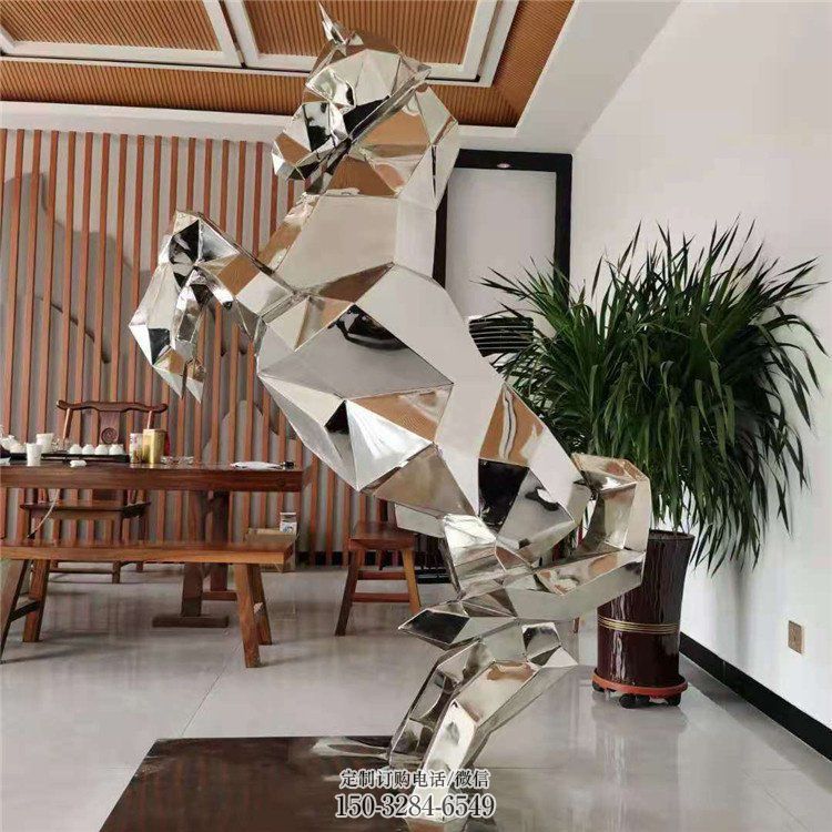 幾何奔馬雕塑，城市動(dòng)物擺件，大型雕塑