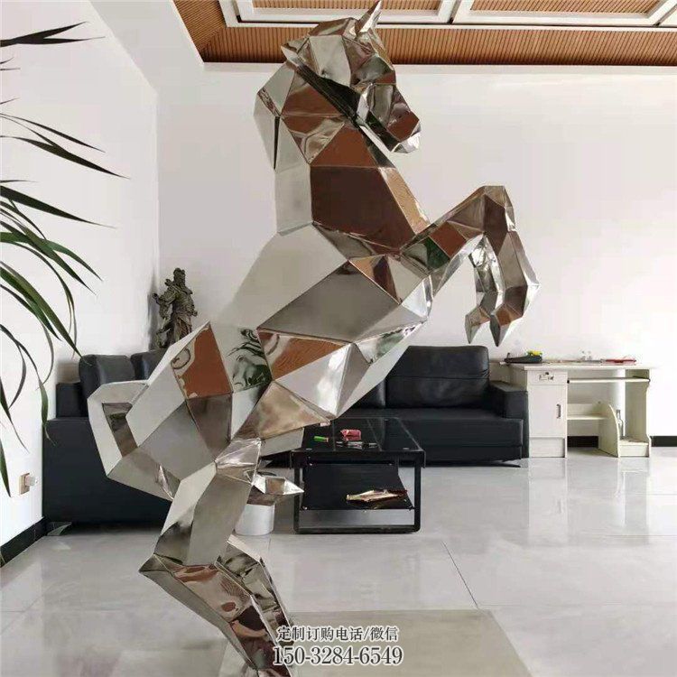 鏡面奔馬雕塑，城市動物擺件，大型廣場小品