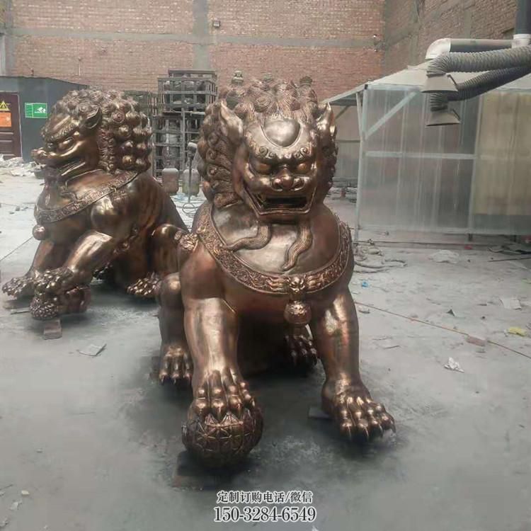 紅銅獅子雕塑制造商，室外軟裝，景觀蹲獅雕塑承接