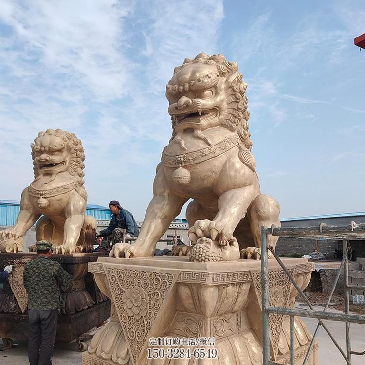 黃銅獅子雕塑常用，動(dòng)物組合，大型鑄銅蹲獅雕塑定價(jià)