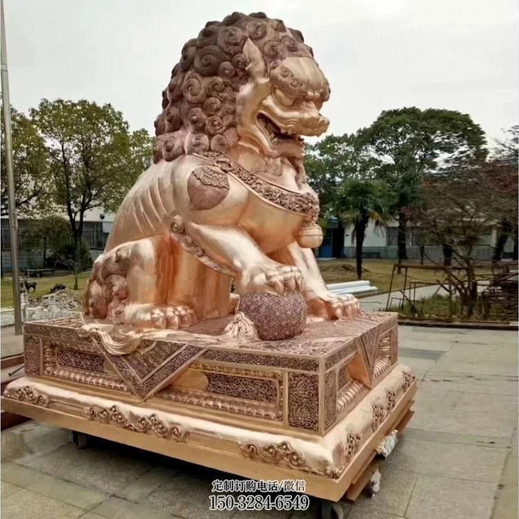 金屬獅子雕塑制作，黃銅鑄造，公共蹲獅雕塑優(yōu)選