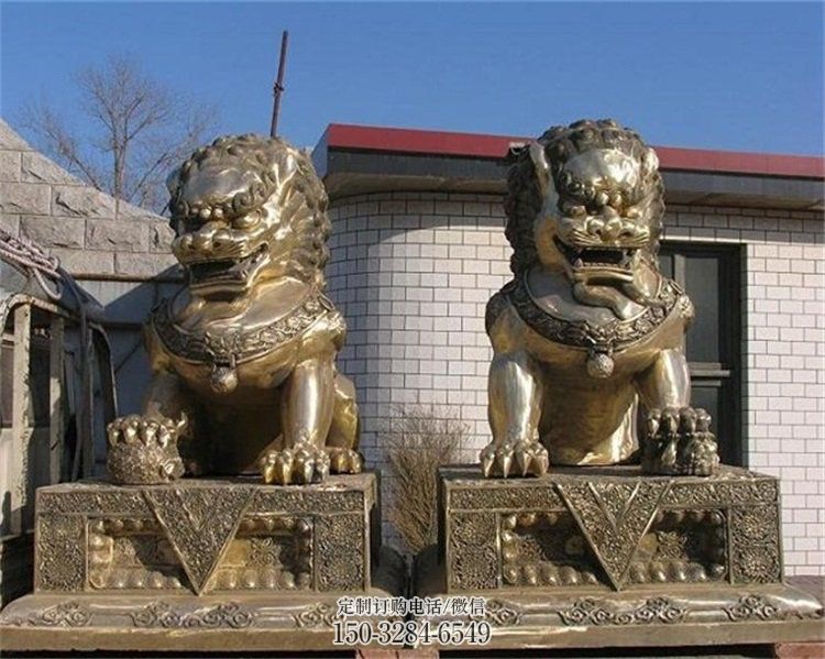 青銅獅子雕塑提供，鑄造藝術，中式蹲獅雕塑通用