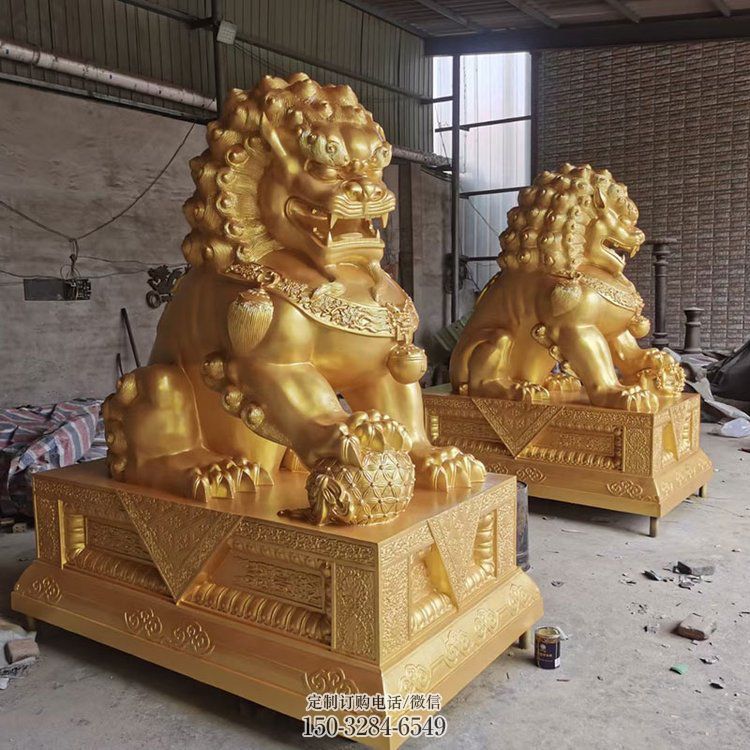 獅子雕塑制造商，黃銅動(dòng)物小品，鑄銅蹲獅雕塑定制