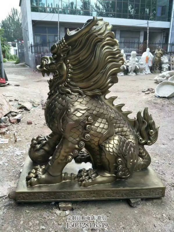 街道麒麟雕塑，鑄銅農(nóng)耕雕塑，古銅效果