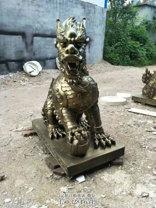 室內(nèi)麒麟雕塑，拉絲海洋雕塑，抽象效果