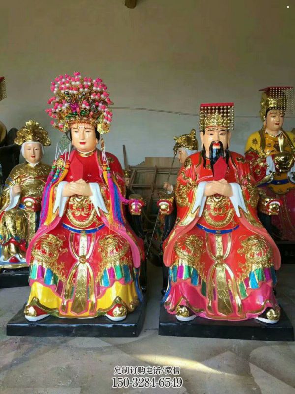 彩繪玉皇王母神像廠，鎏金效果，大型玉皇王母神像加工