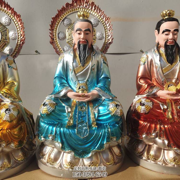 戶外三清天尊神像工廠，彩繪工藝效果，寺廟三清天尊神像廠家